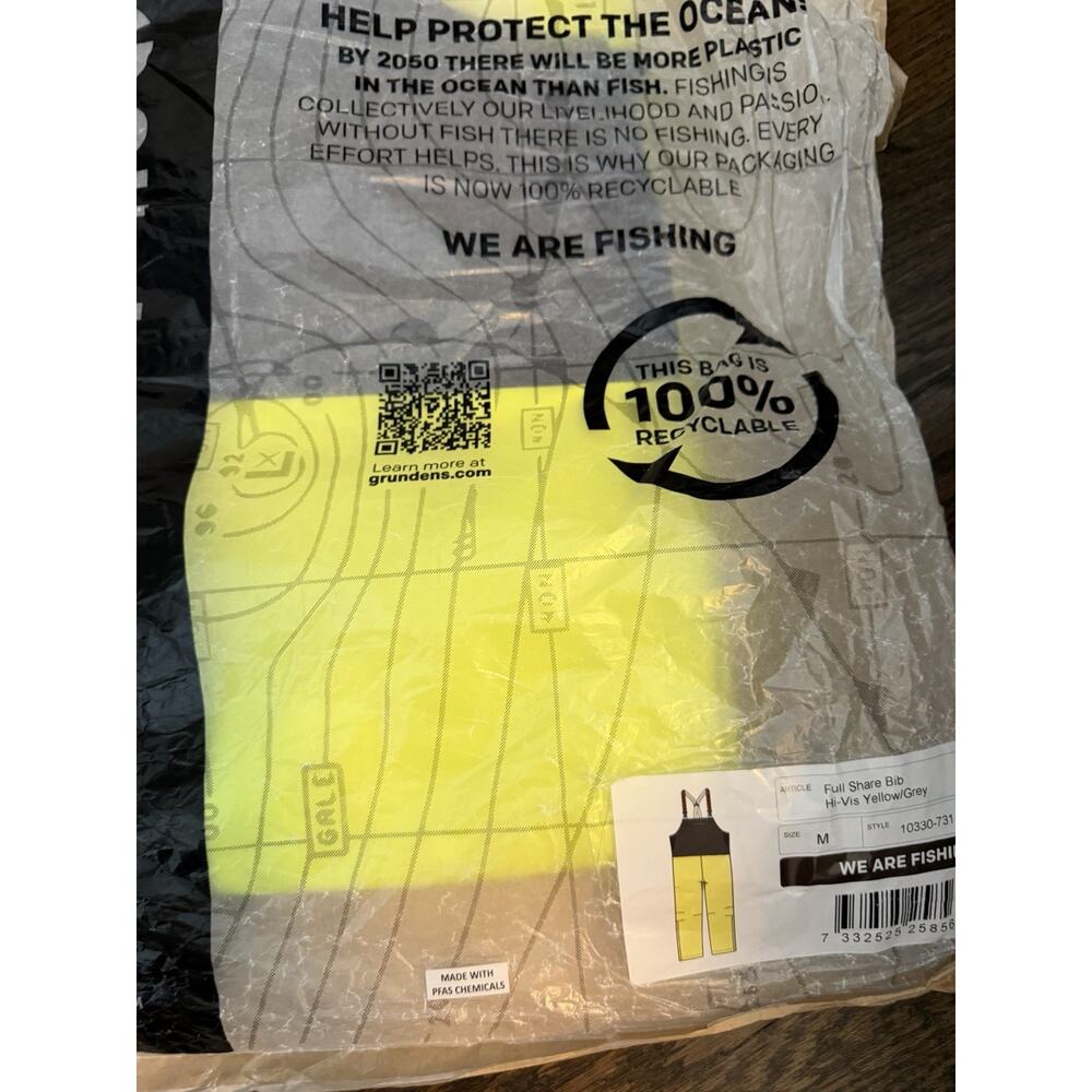 Grundens Full Share Fishing Bib Hi Visibility Yellow/gray Sz M NWT $170 - Picture 13 of 16